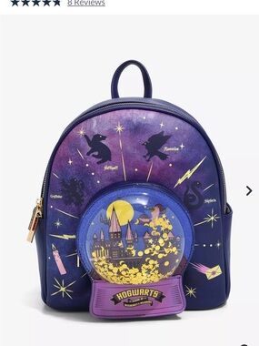 Box lunch Purple Hogwarts Snowglobe Mini Backpack with Gold Accents. NWOT